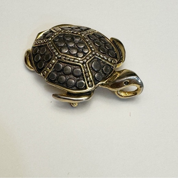 Vintage SJ Signed Gold Silver Tone Sea Turtle Brooch Pendant - Picture 2 of 12